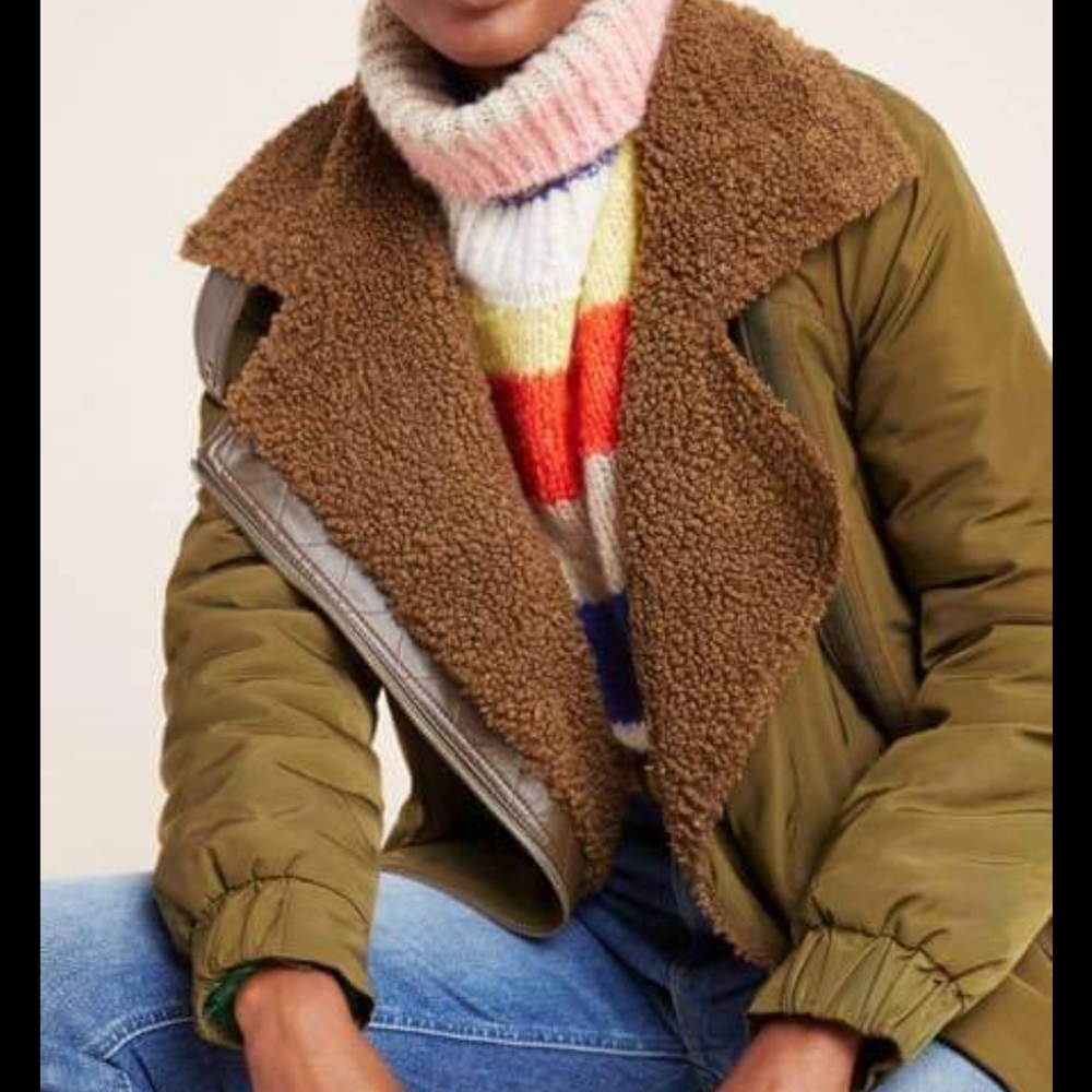 Anthropologie Olive Green Sherpa Jacket